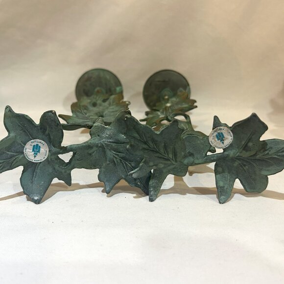 PartyLite Ivy Trellis Candlestick Holder Pair Brass Accents Green Patina - Picture 6 of 7